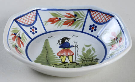 Mistral Blue (Octagonal, Man Center) Fruit/Dessert (Sauce) Bowl by Quimper
