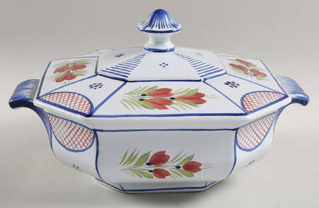 Mistral Blue (Octagonal, Man Center) Round Covered Vegetable by Quimper