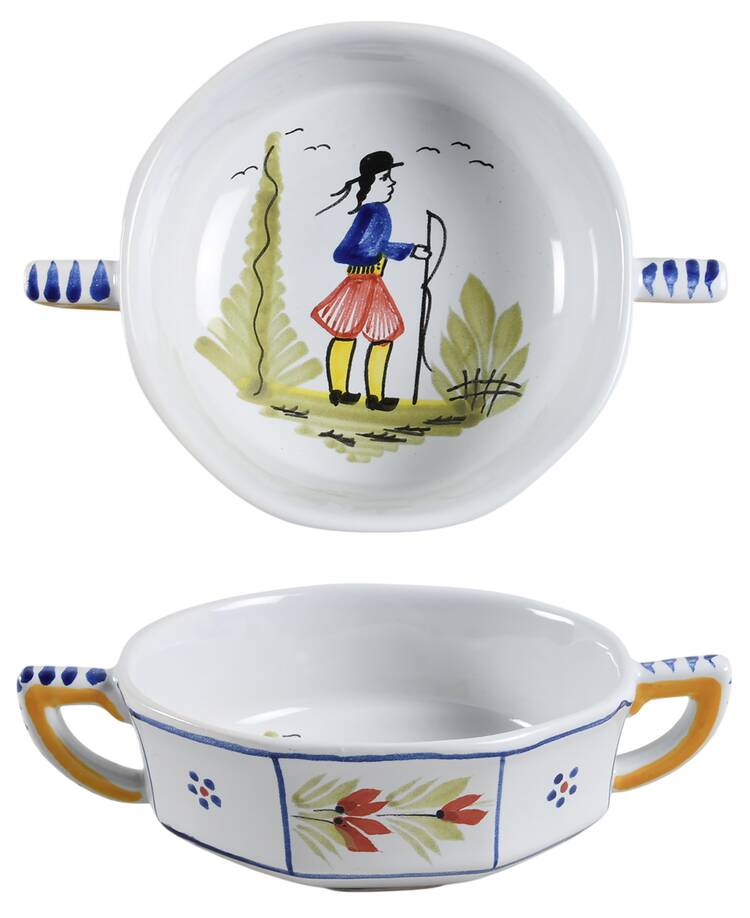 Mistral Blue (Octagonal, Man Center) Flat Cream Soup Bowl by Quimper