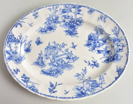 Chelsea Toile Blue 13" Oval Serving Platter