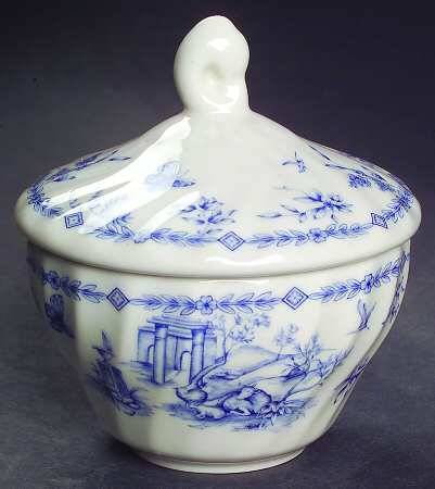 Chelsea Toile Blue Sugar Bowl & Lid