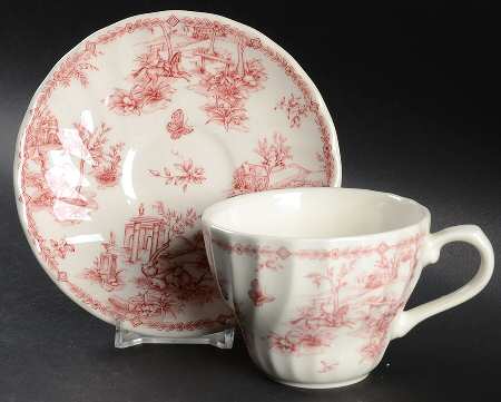 Chelsea Toile Pink Flat Cup & Saucer Set