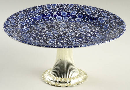 Calico Blue (Malaysia) Cake Stand with 4"-5" Metal Pedestal  Hc