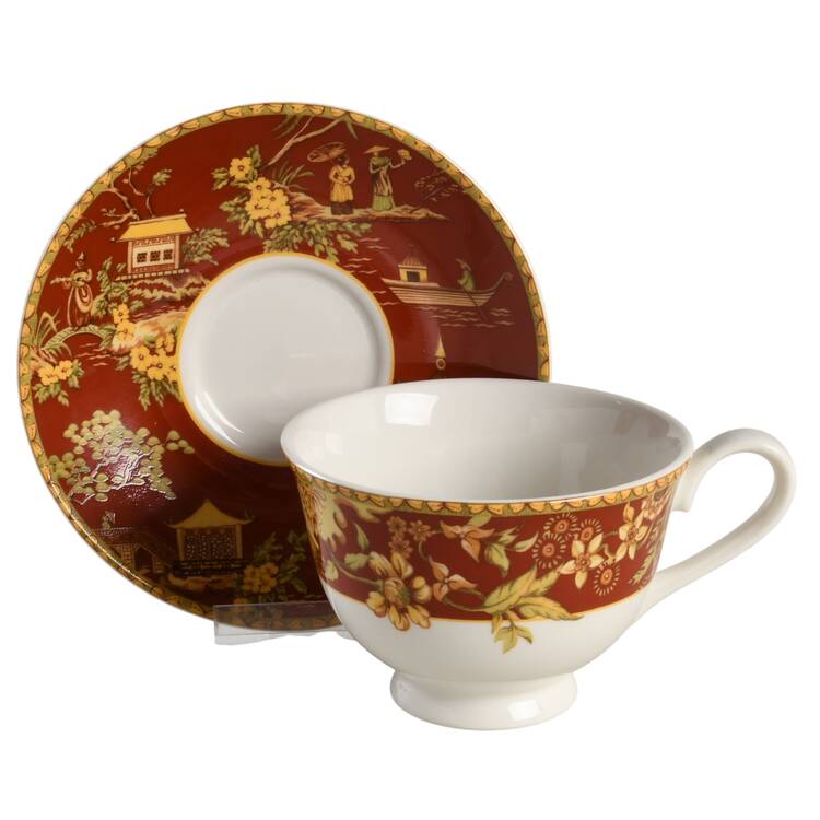Asian Toile Footed Cup & Saucer Set by Queen's