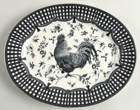 Rooster Black 13" Oval Serving Platter