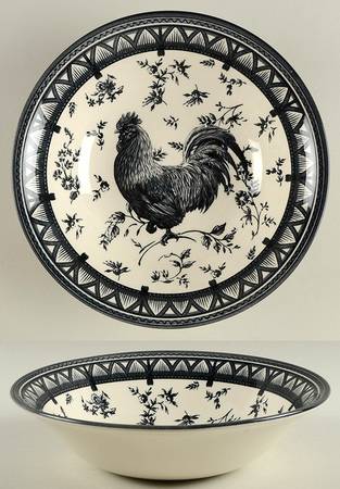 Rooster Black 9" Round Vegetable Bowl