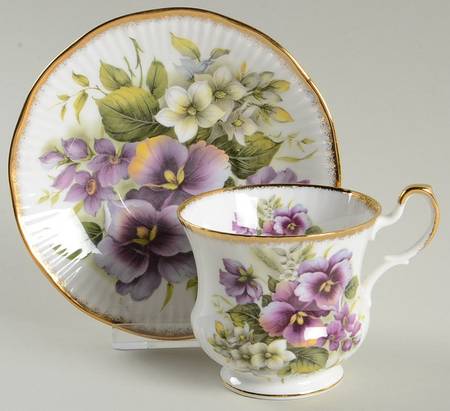 Birthday Flower (Gold Trim) Footed Cup & Saucer Set