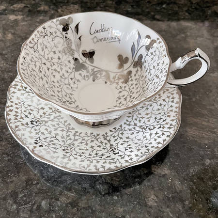 Wedding Anniversary Footed Cup & Saucer Set