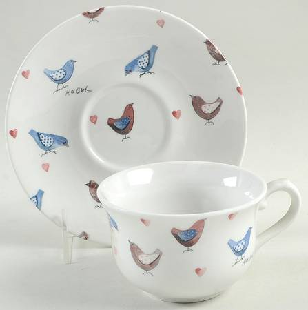 Alex Clark Lovebirds Flat Cup & Saucer Set