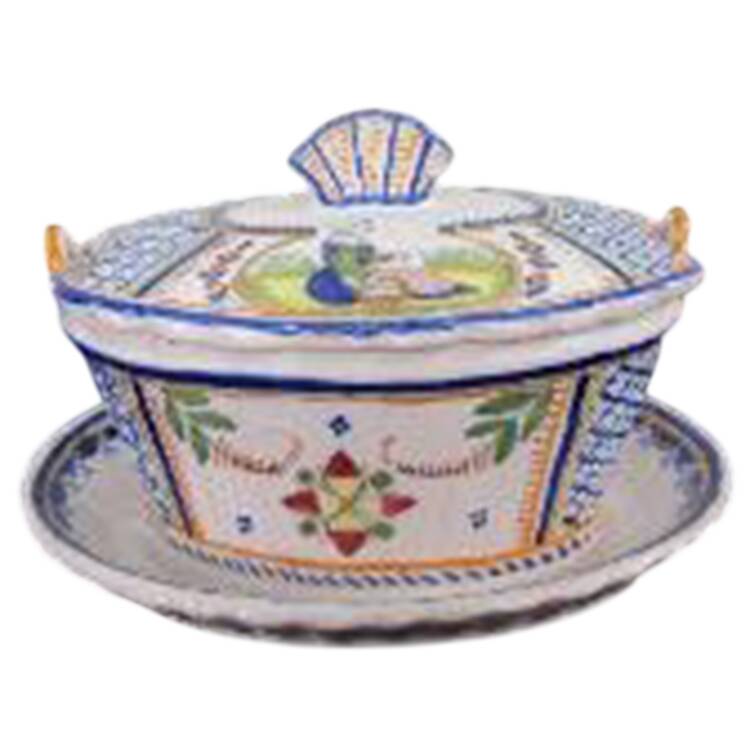 HR or Henriot Backstamp Giftware Jam/Jelly & Lid w/Attached Underplate