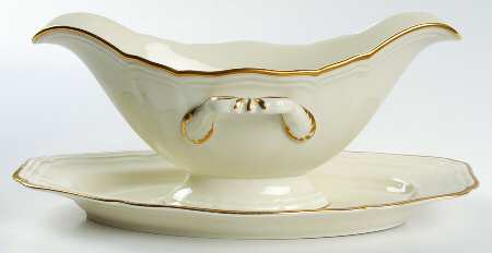 1129 (Chippendale, Cream) Gravy Boat with Attached Underplate
