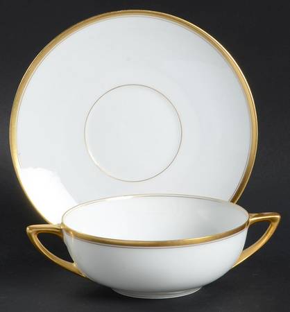 1133 (Gold & White) Flat Cream Soup Bowl & Saucer Set