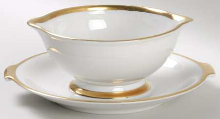 1473 (Aida, White) Gravy Boat with Attached Underplate
