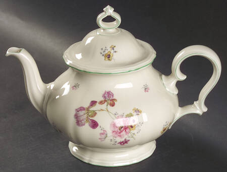 2664 (Chippendale, Cream, Green Trim) Teapot & Lid