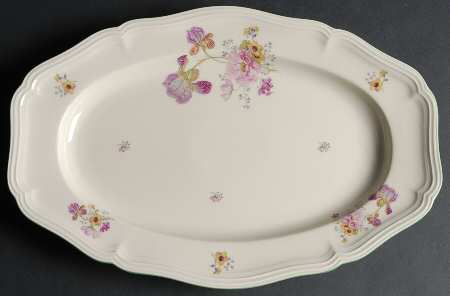 2664 (Chippendale, Cream, Green Trim) 15" Oval Serving Platter