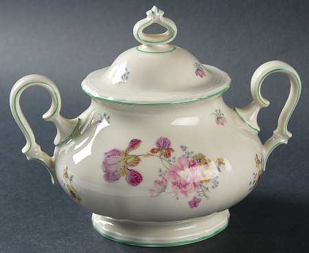 2664 (Chippendale, Cream, Green Trim) Sugar Bowl & Lid