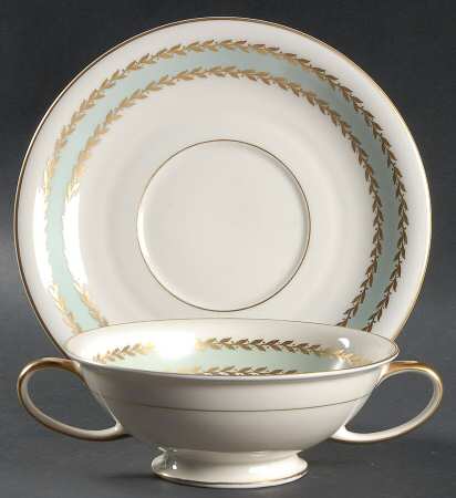 Embassy Turquoise Footed Cream Soup Bowl & Saucer Set