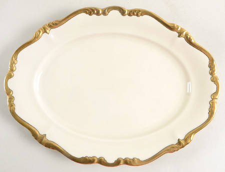 5647 (Ivory Background, Black Line) 11" Oval Serving Platter