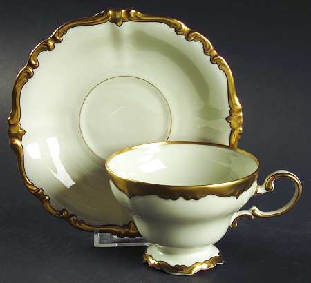 5647 (Ivory Background, Black Line) Footed Cup & Saucer Set