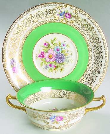5893 (Green) Flat Cream Soup Bowl & Saucer Set