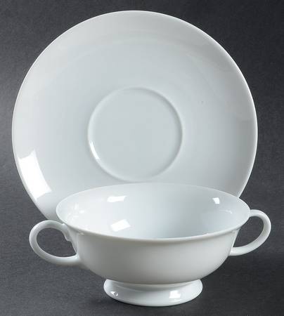 Aida (White) Footed Cream Soup Bowl & Saucer Set by Rosenthal - Continental