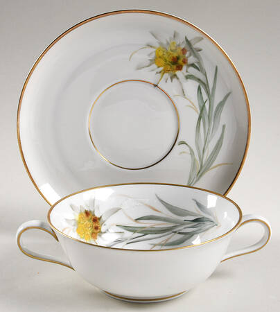 Alpine Flowers Flat Cream Soup Bowl & Saucer Set