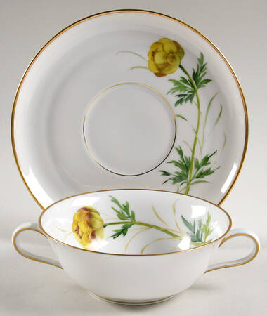Alpine Flowers Flat Cream Soup Bowl & Saucer Set
