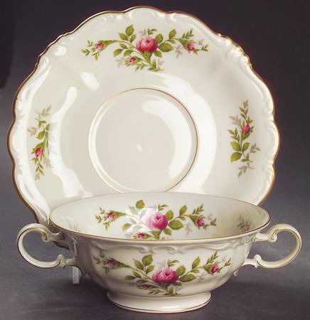 Antoinette (Pompadour Shape) Footed Cream Soup Bowl & Saucer Set