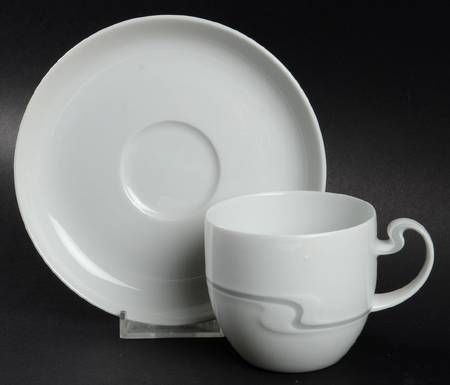 Asymmetria Grey Flat Cup & Saucer Set