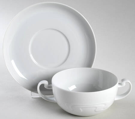 Asymmetria White Flat Cream Soup Bowl & Saucer Set