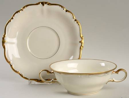 Baroque Gold Flat Cream Soup Bowl & Saucer Set