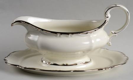 Baroque Platinum Gravy Boat with Attached Underplate