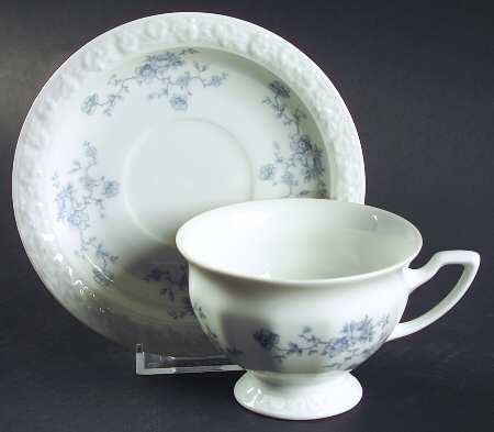 Blue Bouquet Footed Cup & Saucer Set