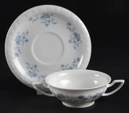 Blue Bouquet Flat Cream Soup Bowl & Saucer Set