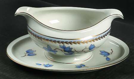 Blue Danube (White) Gravy Boat with Attached Underplate