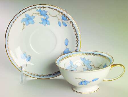 Blue Danube (White) Footed Cup & Saucer Set