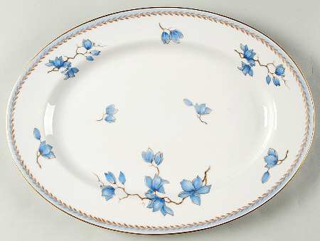 Blue Danube (White) 15" Oval Serving Platter
