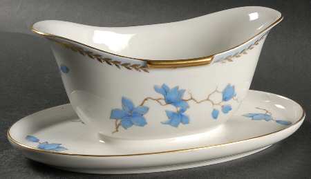 Blue Danube (White) Gravy Boat with Attached Underplate