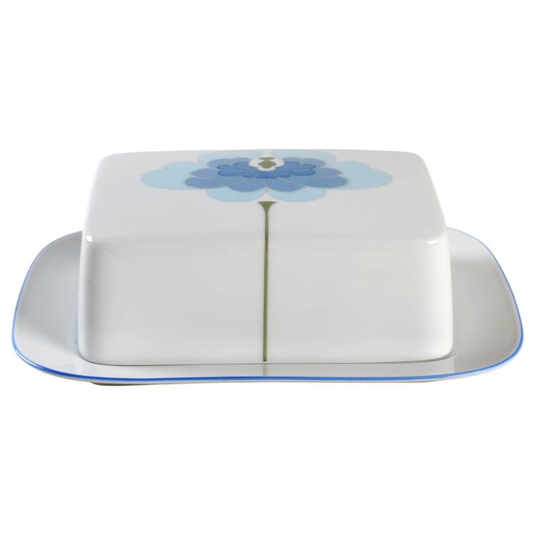 Blue Flower (Century Shape, Coupe) Square Covered Butter