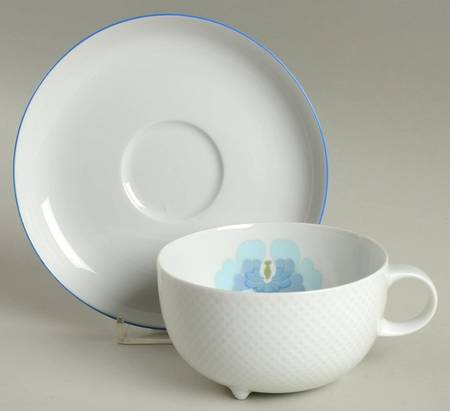 Blue Flower (Century Shape, Coupe) Footed Cup & Saucer Set