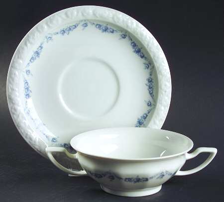 Blue Garland Footed Cream Soup Bowl & Saucer Set