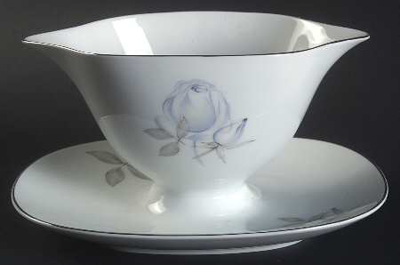 Blue Rose (Coupe) Gravy Boat with Attached Underplate