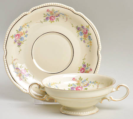 Bridal Rose Footed Cream Soup Bowl & Saucer Set