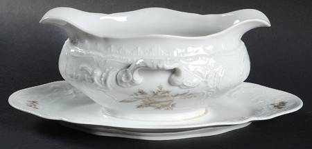 Brown Rose (Sanssouci) Gravy Boat with Attached Underplate