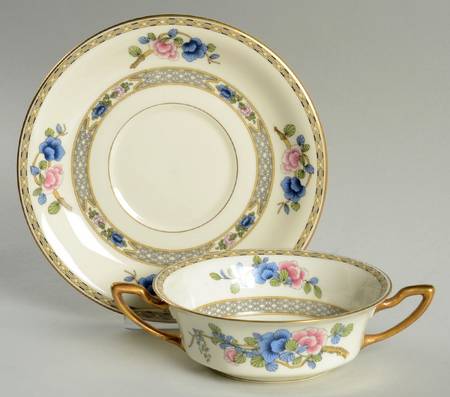 Burmese Flat Cream Soup Bowl & Saucer Set