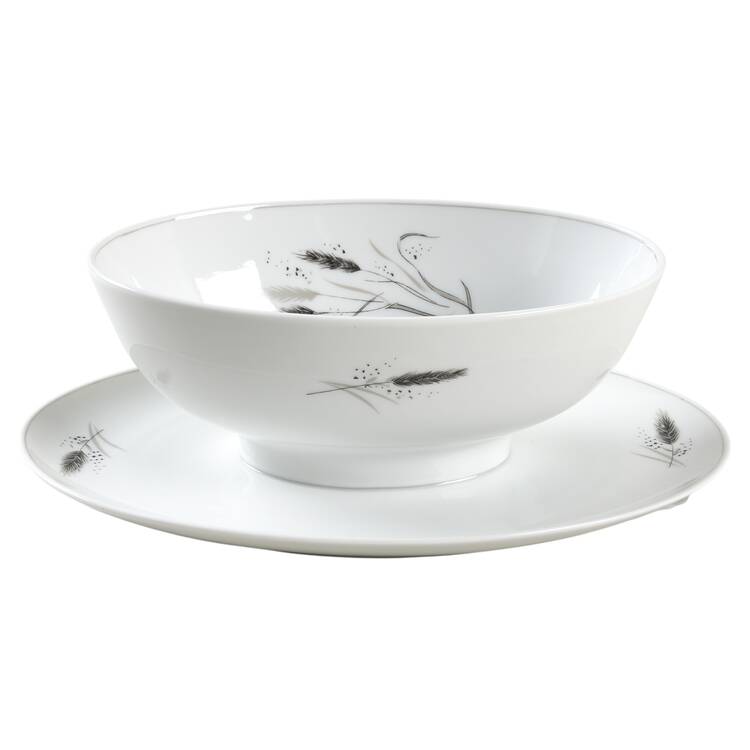 Ceres (Gray Trim) Gravy Boat with Attached Underplate