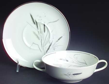 Ceres (Platinum Trim) Footed Cream Soup Bowl & Saucer Set