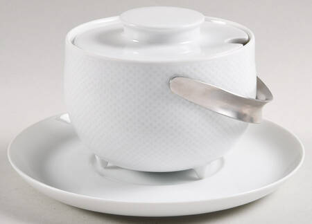 Century White (Rim) Sauce Boat & Lid with Underplate