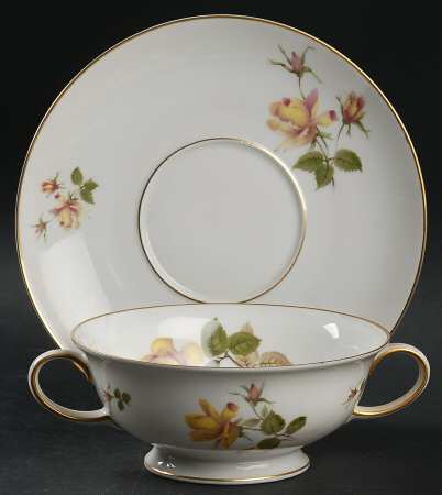 Charlene (Aida, White) Footed Cream Soup Bowl & Saucer Set