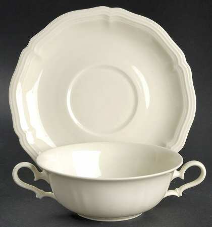 Chippendale Cream Undecorated Flat Cream Soup Bowl & Saucer Set